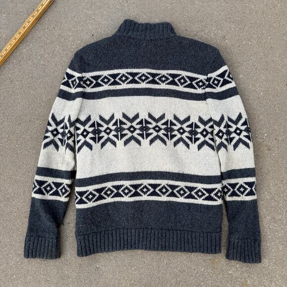 Y2K Abercrombie & Fitch Fair Isle Cabin Cardigan Blue Moose Wool Sweater Sherpa - Picture 2 of 10